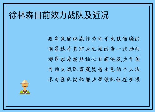 徐林森目前效力战队及近况