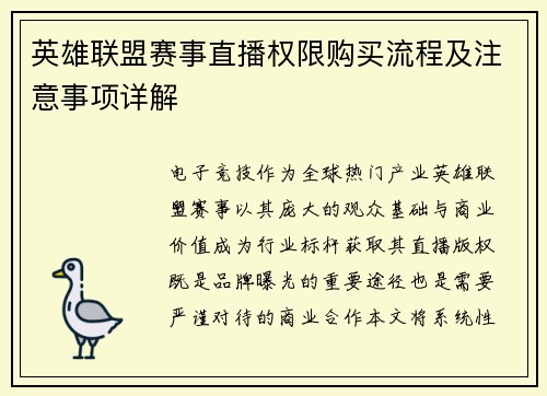 英雄联盟赛事直播权限购买流程及注意事项详解